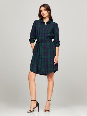 Long Sleeve Plaid Print Shirtdress