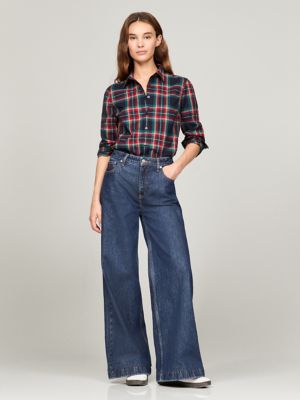 Plaid Cotton Poplin Shirt, Navy Multi
