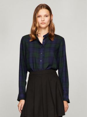 Tommy Hilfiger Women s Plaid Ruffle Shirt Navy M