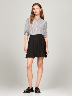 Stripe Cotton Poplin Ruffle Shirt, Navy Multi