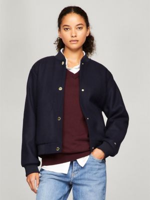 Navy wool bomber jacket hotsell