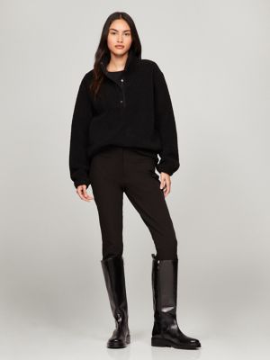 Sherpa Snap-Collar Sweatshirt, Black