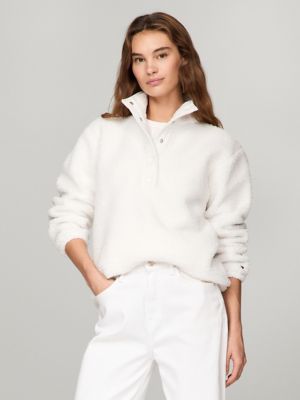 Sherpa Snap-Collar Sweatshirt, Milky Way