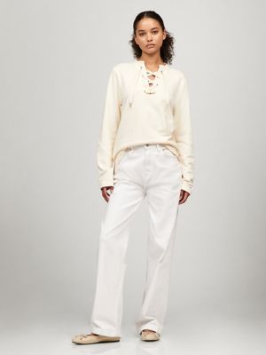 Long-Sleeve Lace-Up Sweatshirt, Calico