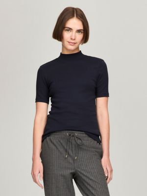 Short-Sleeve Mockneck T-Shirt, Navy Blue
