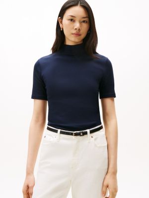 Short-Sleeve Mockneck T-Shirt, Navy Blue