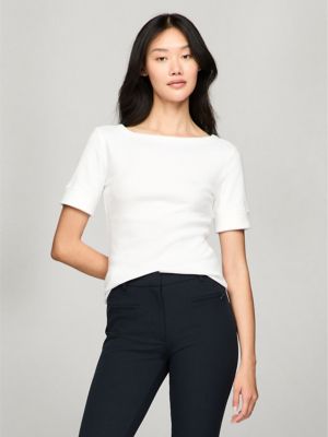 Elbow-Sleeve Boatneck T-Shirt, Milky Way