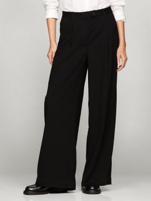 Pleated Wide-Leg Drapey Trouser, Black
