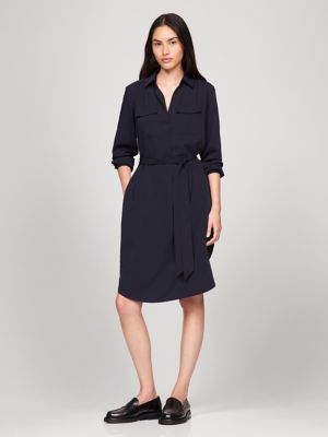 Long-Sleeve Utility Shirtdress, Navy
