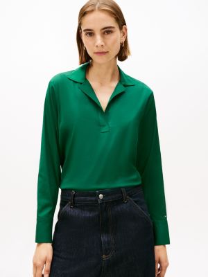 Stretch V-Neck Pullover Shirt, Atlantis Green
