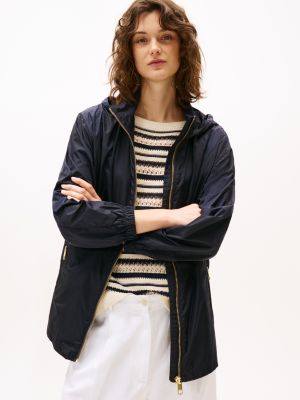 Water-Repellent Hooded Windbreaker, Navy