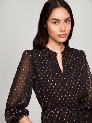 Metallic Dot Shirtdress, Black