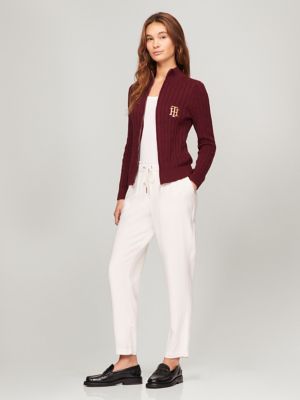 Mockneck Zip Cardigan, Deep Rouge