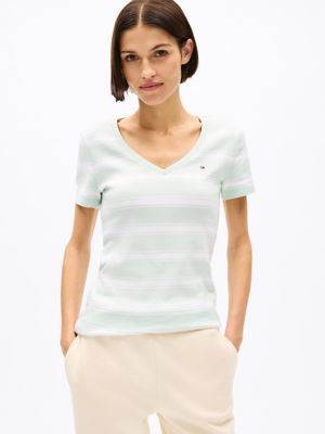 V-Neck Stripe Favorite T-Shirt, Minty Essense