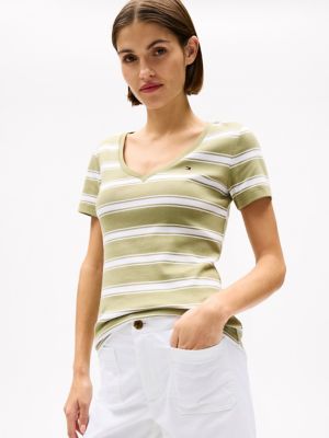 V-Neck Stripe Favorite T-Shirt, Faded Olive