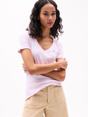 V-Neck Stripe Favorite T-Shirt, Light Pink