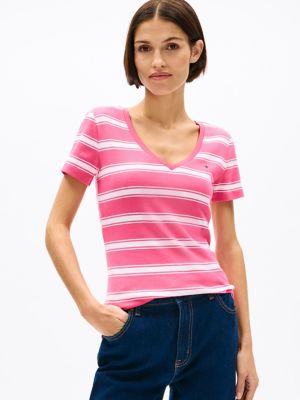 V-Neck Stripe Favorite T-Shirt, Fandango Pink Stripe