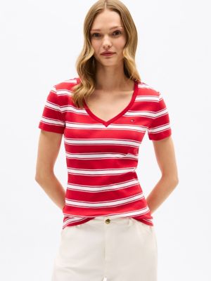 V-Neck Stripe Favorite T-Shirt, Primary Red