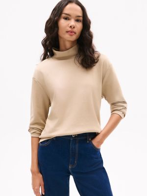Long-Sleeve Mockneck T-Shirt, Khaki Sand