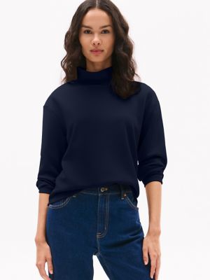 Long-Sleeve Mockneck T-Shirt, Navy