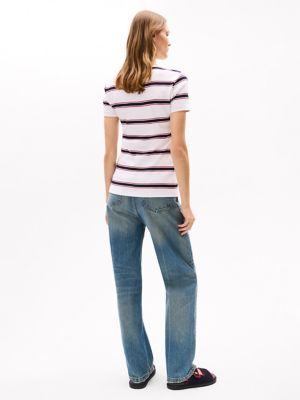 売れ筋商品|||トミー ヒルフィガー Tシャツ トップス レディース Women's Striped V-Neck Short-Sleeve T-Shirt Bubblegum Tommy Hilfiger Women's V-Neck Tee | Costco