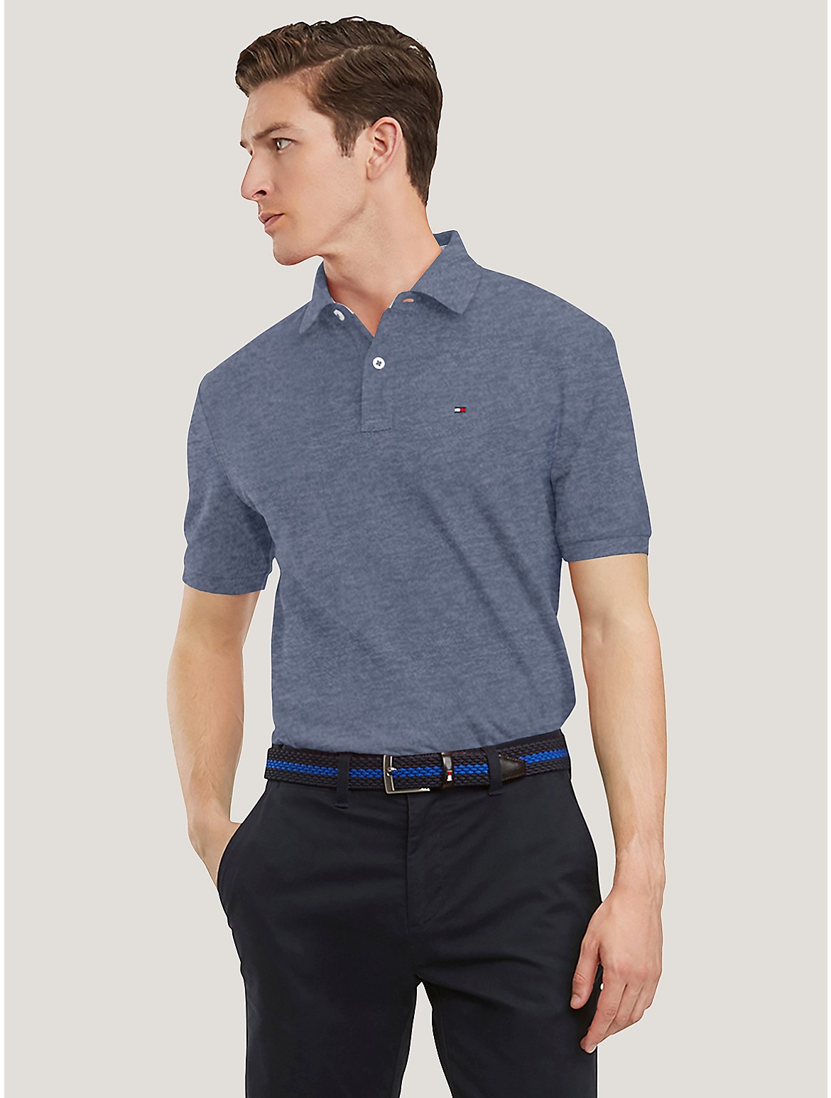 Tommy Hilfiger Classic Fit Pique Polo In Medium Blue Heather