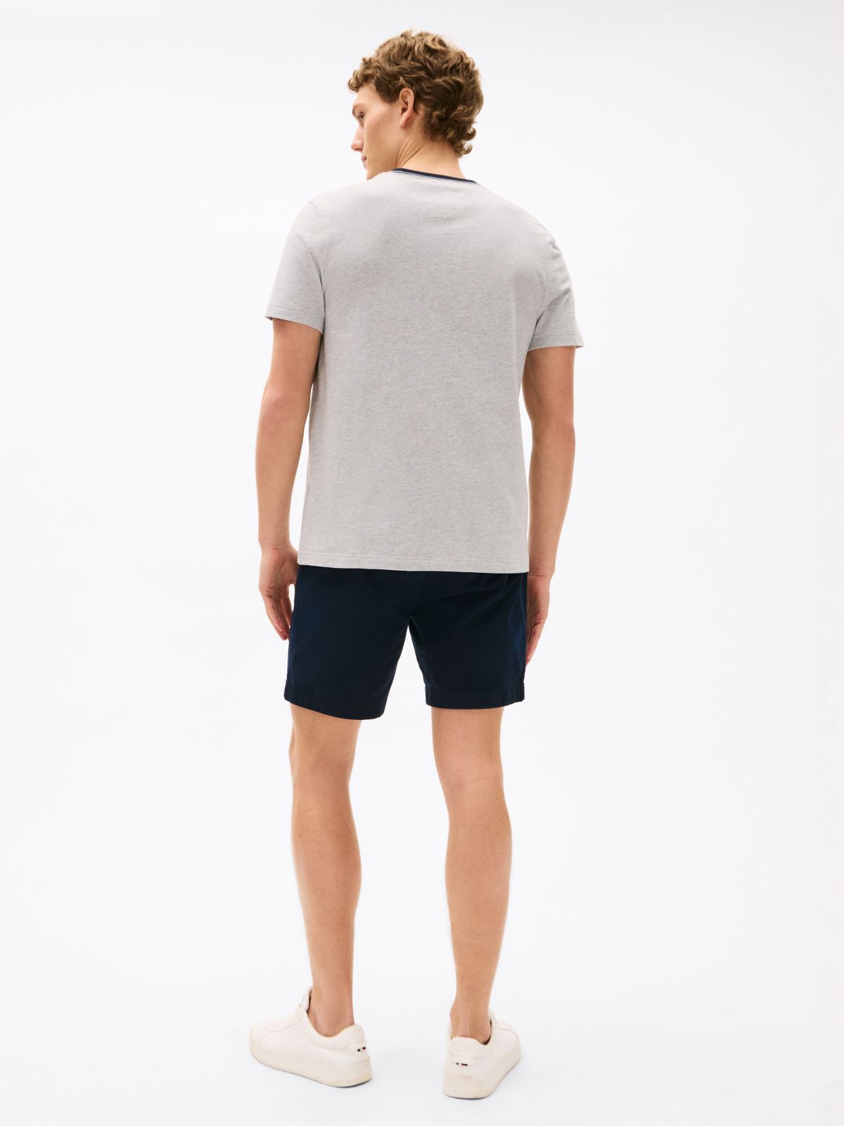Embroidered Flag Stripe Logo T-Shirt — Grey Heather