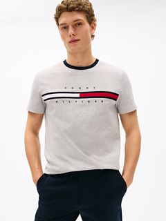 Embroidered Flag Stripe Logo T-Shirt — Grey Heather 1