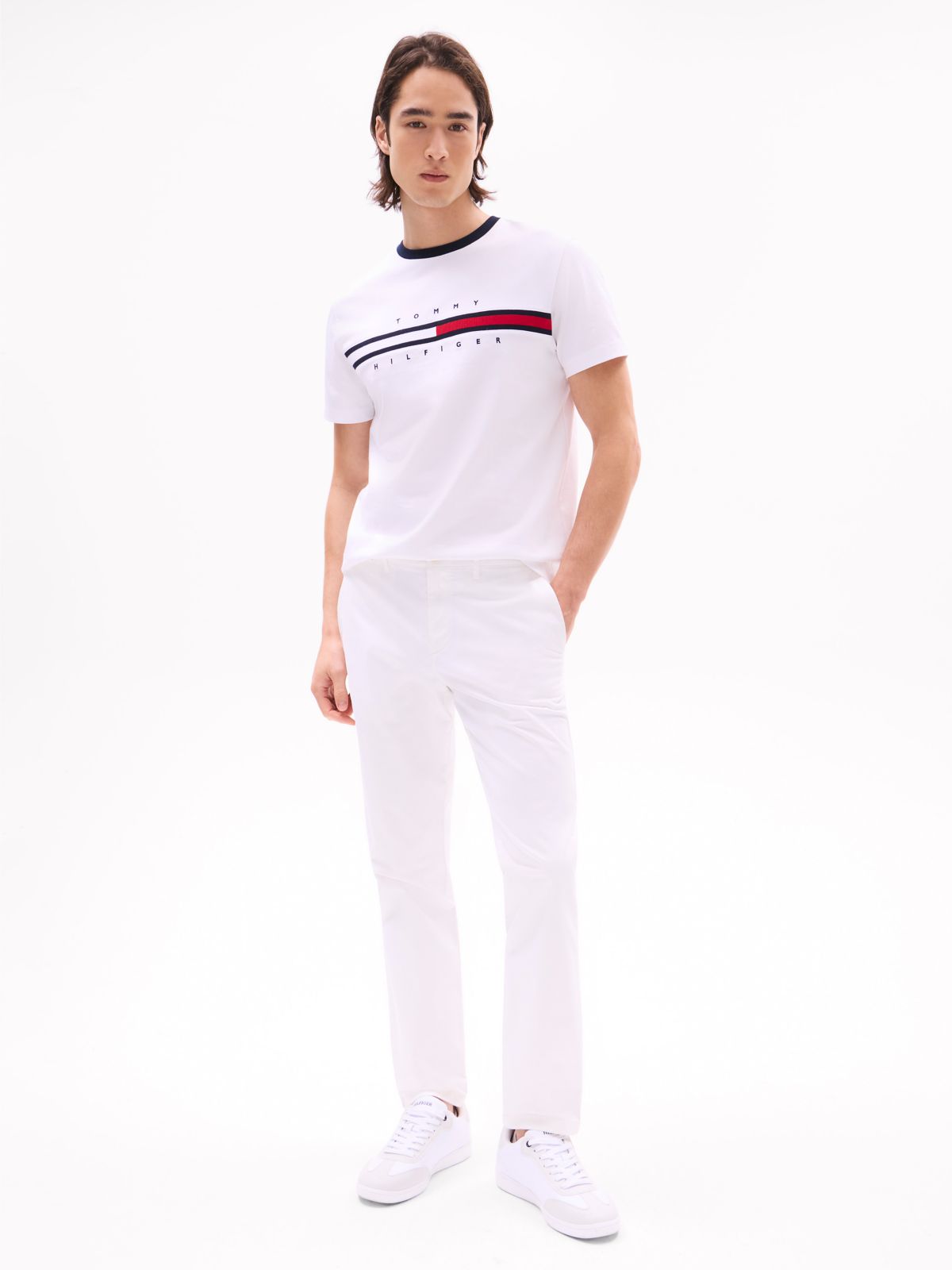 Embroidered Flag Stripe Logo T-Shirt — Optic White