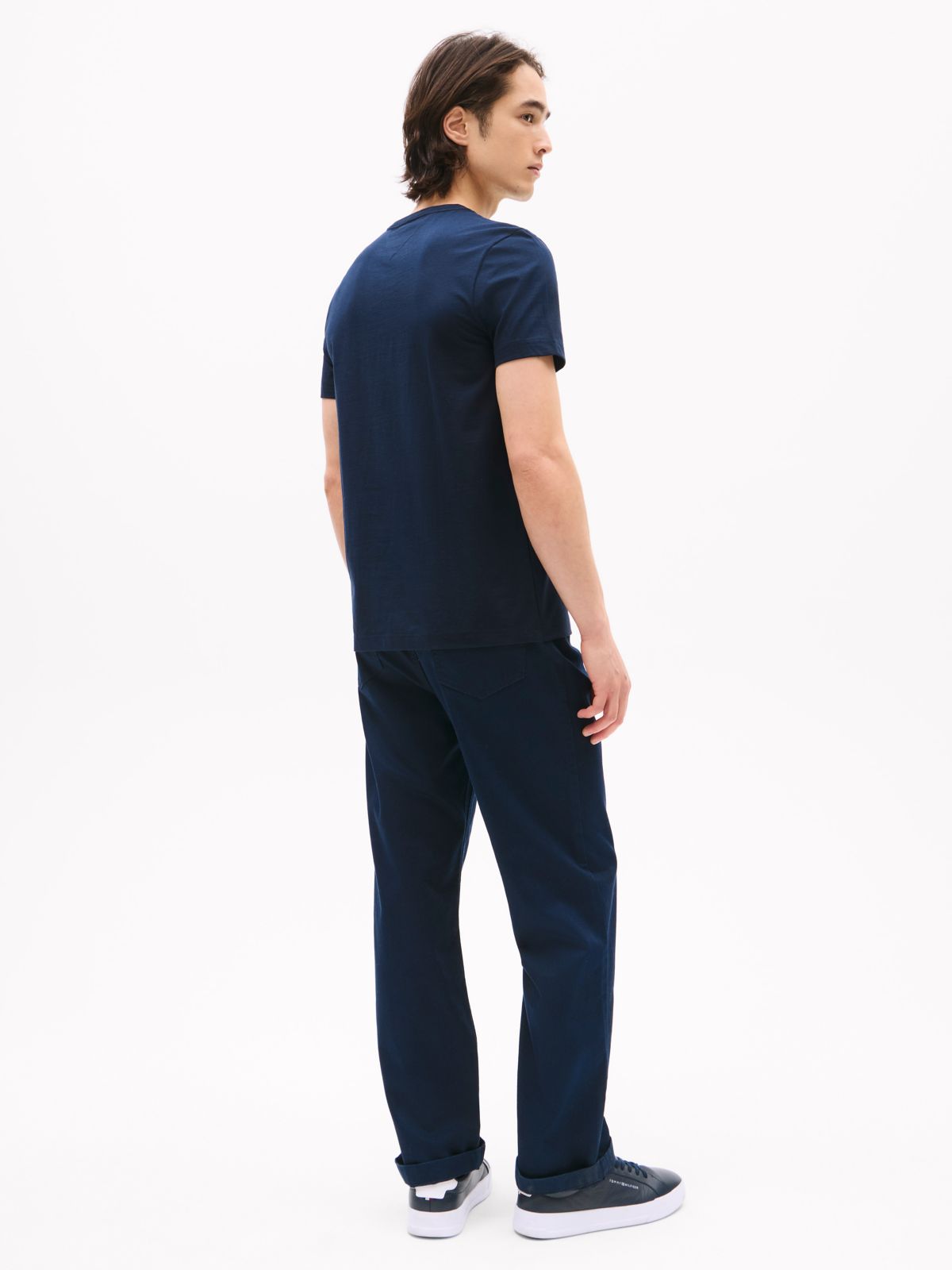 Embroidered Flag Stripe Logo T-Shirt — Navy