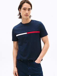 Embroidered Flag Stripe Logo T-Shirt — Navy 1