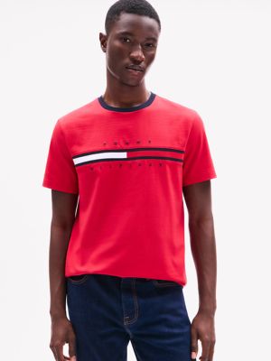 Embroidered Flag Stripe Logo T-Shirt, Primary Red