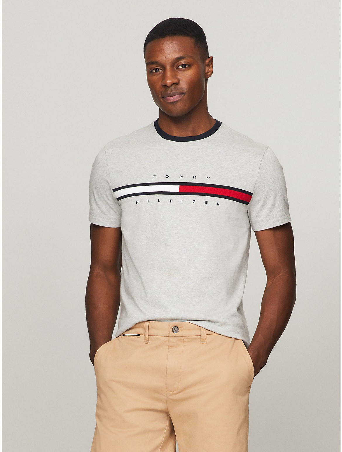 Tommy Hilfiger Men's Flag Logo Ringer T-Shirt - Grey - XS