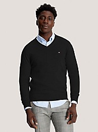 타미 힐피거 맨 스웨터 Tommy Hilfiger Essential V-Neck Sweater,DEEP BLACK
