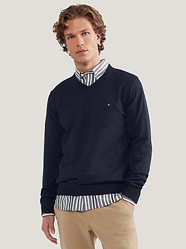타미 힐피거 맨 스웨터 Tommy Hilfiger Essential V-Neck Sweater,SKY CAPTAIN