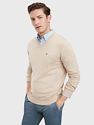 타미 힐피거 맨 브이넥 스웨터 Tommy Hilfiger Essential V-Neck Sweater,SEMOLINA HEATHER