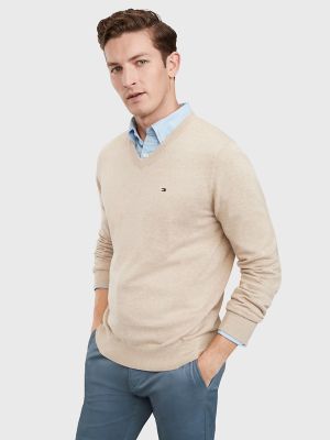 Essential V-Neck Sweater, Semolina Heather