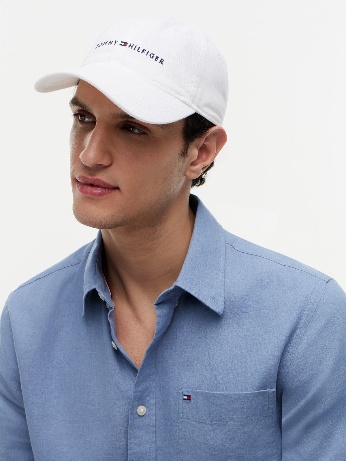 Embroidered Tommy Logo Baseball Cap — Bright White
