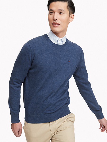 타미 힐피거 맨 에센셜 스웨터 Tommy Hilfiger Essential Crewneck Sweater,BLUE HEATHER