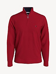 타미 힐피거 Tommy Hilfiger Solid Quarter-Zip Sweatshirt,HAUTE RED
