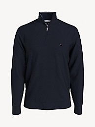 타미 힐피거 Tommy Hilfiger Solid Quarter-Zip Sweatshirt,DESERT SKY