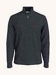 타미 힐피거 Tommy Hilfiger Solid Quarter-Zip Sweatshirt,GREY HEATHER