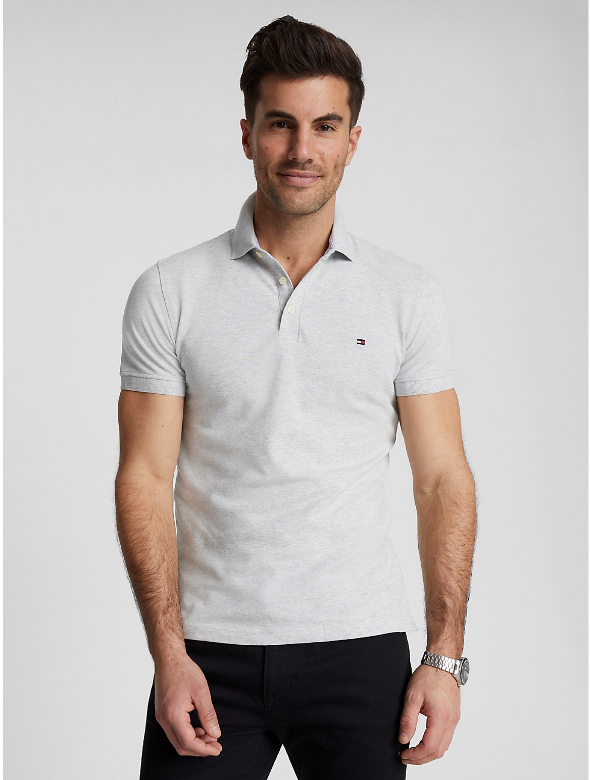 Tommy Hilfiger Slim Fit Tommy Polo In Light Grey Heather