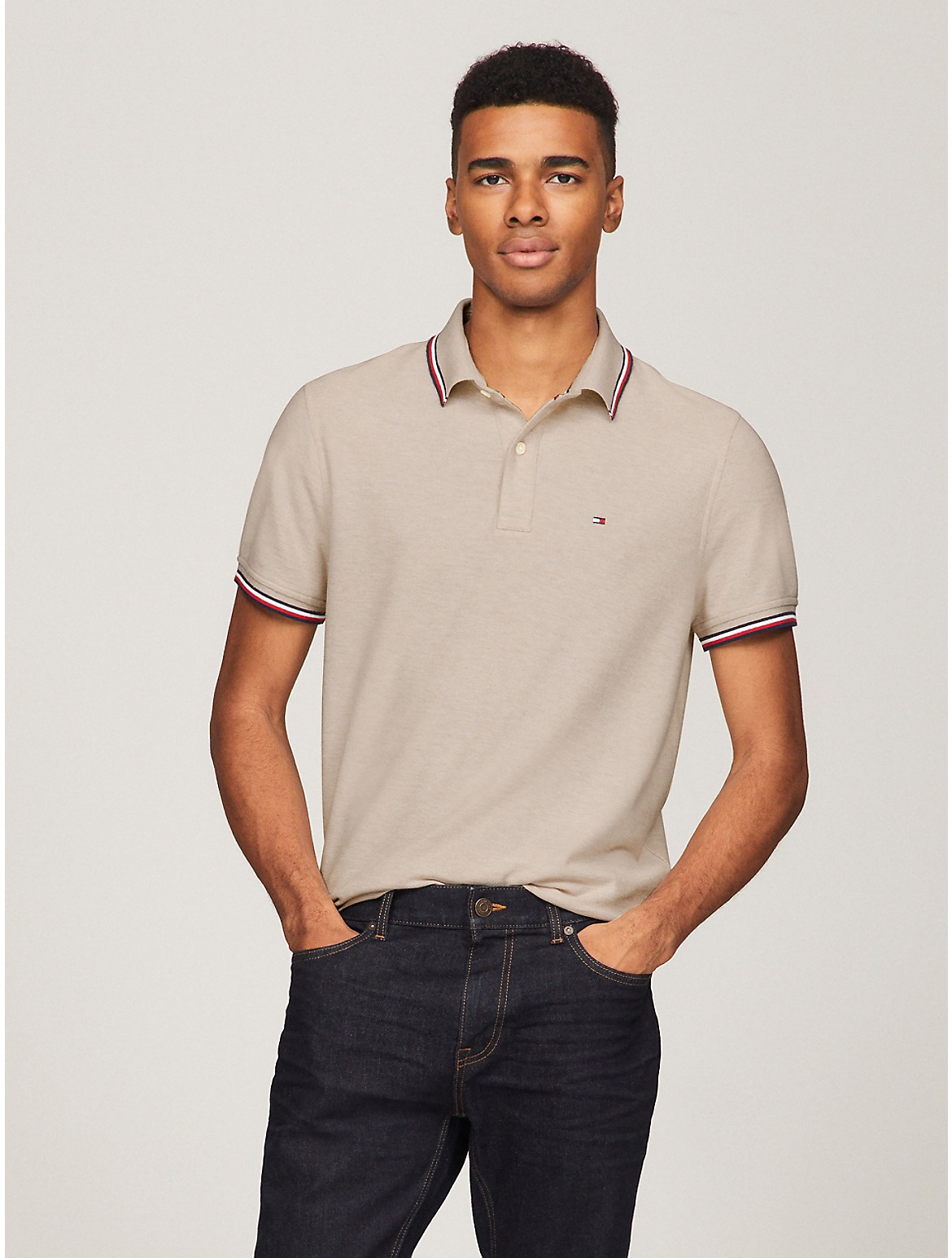 Tommy Hilfiger Regular Fit Tommy Wicking Polo In Stone