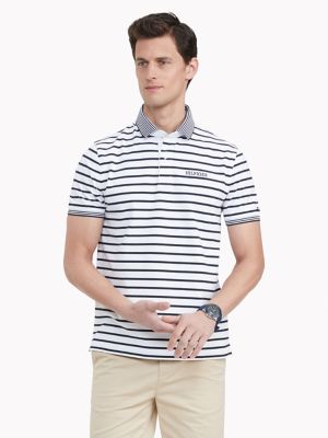 Tommy Hilfiger Men's Custom Fit Essential Stripe Polo Bright White - XS