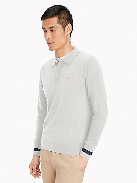 타미 힐피거 맨 폴로 스웨터 Tommy Hilfiger Essential Polo Sweater,PEARL WHITE