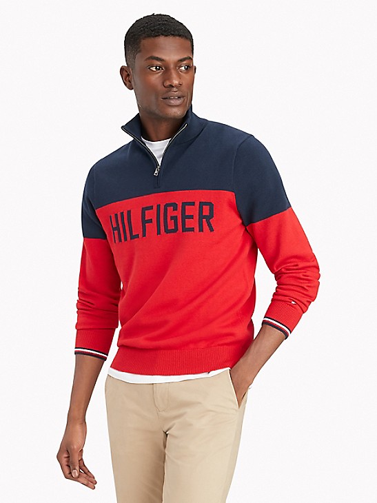 Tommy Hilfiger Men's Full Zip Colorblock Sweater Cardigan 