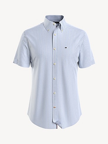 타미 힐피거 Tommy Hilfiger Custom Fit Stripe Stretch Shirt,BLUE/WHITE