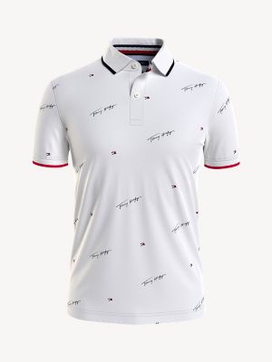 Slim Fit Logo Print Polo, Bright White
