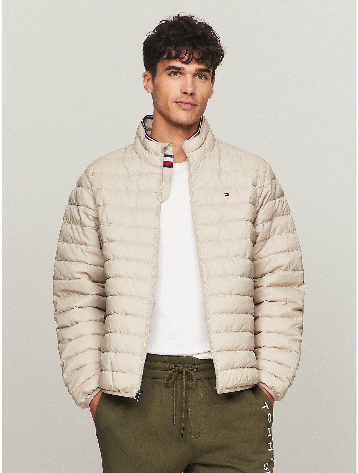 Shop Tommy Hilfiger Recycled Packable Jacket In Stone